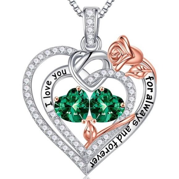 Rose Heart Necklaces - 925 Sterling Silver Rose Heart...